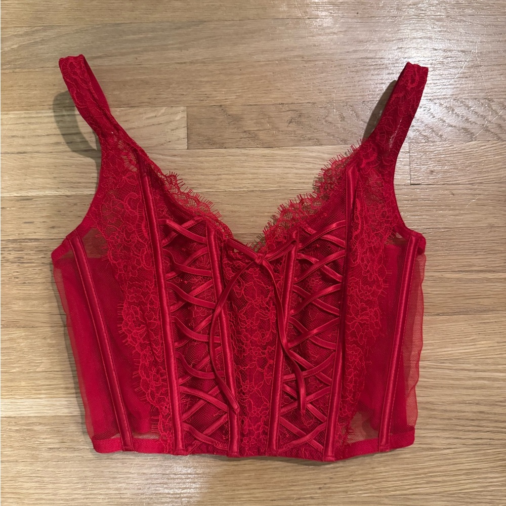 NWT MSRP $84.95 Victoria’s Secret Dream Angels Red Lace Corset Bra Top